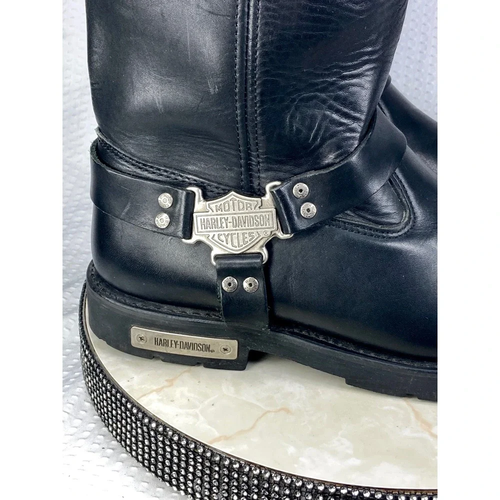 Harley-Davidson Leather Mega Harness Motorcycle Boots Mens 13 Black Square Toe